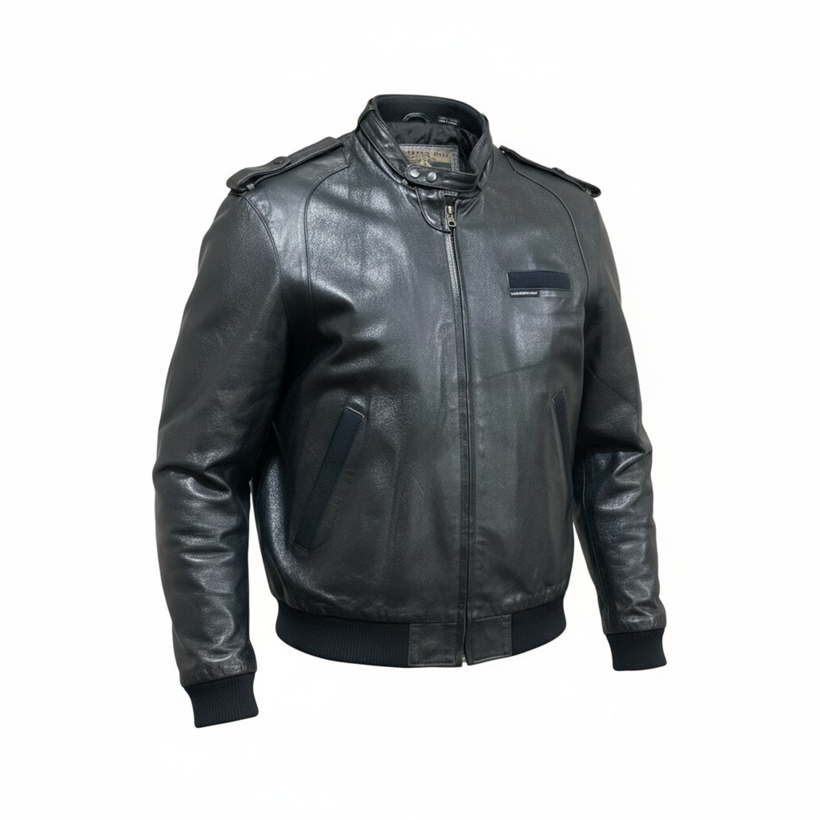 Vtg Members Only Leather Jacket Mens Large Black Cafe Moto Epaulettes Full Zip